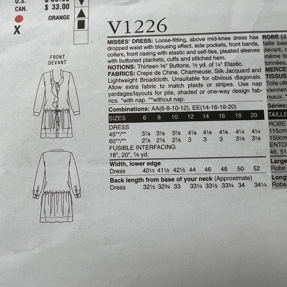 Vogue V1226 Pattern Dress Rebecca Taylor Loose Fitting Drop Waist 14 - 20 Uncut - Picture 4 of 4